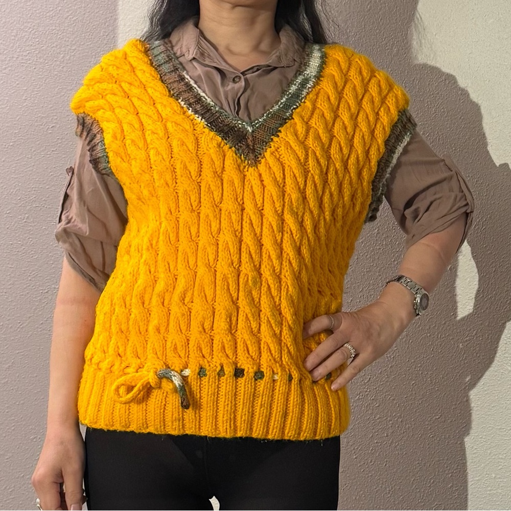 Vibrant Yellow Cable Knit Sweater Vest